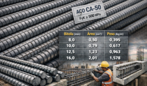 Reforço aço CA-50 em construção